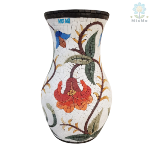Mosaic Clay Vase with Flowers on White