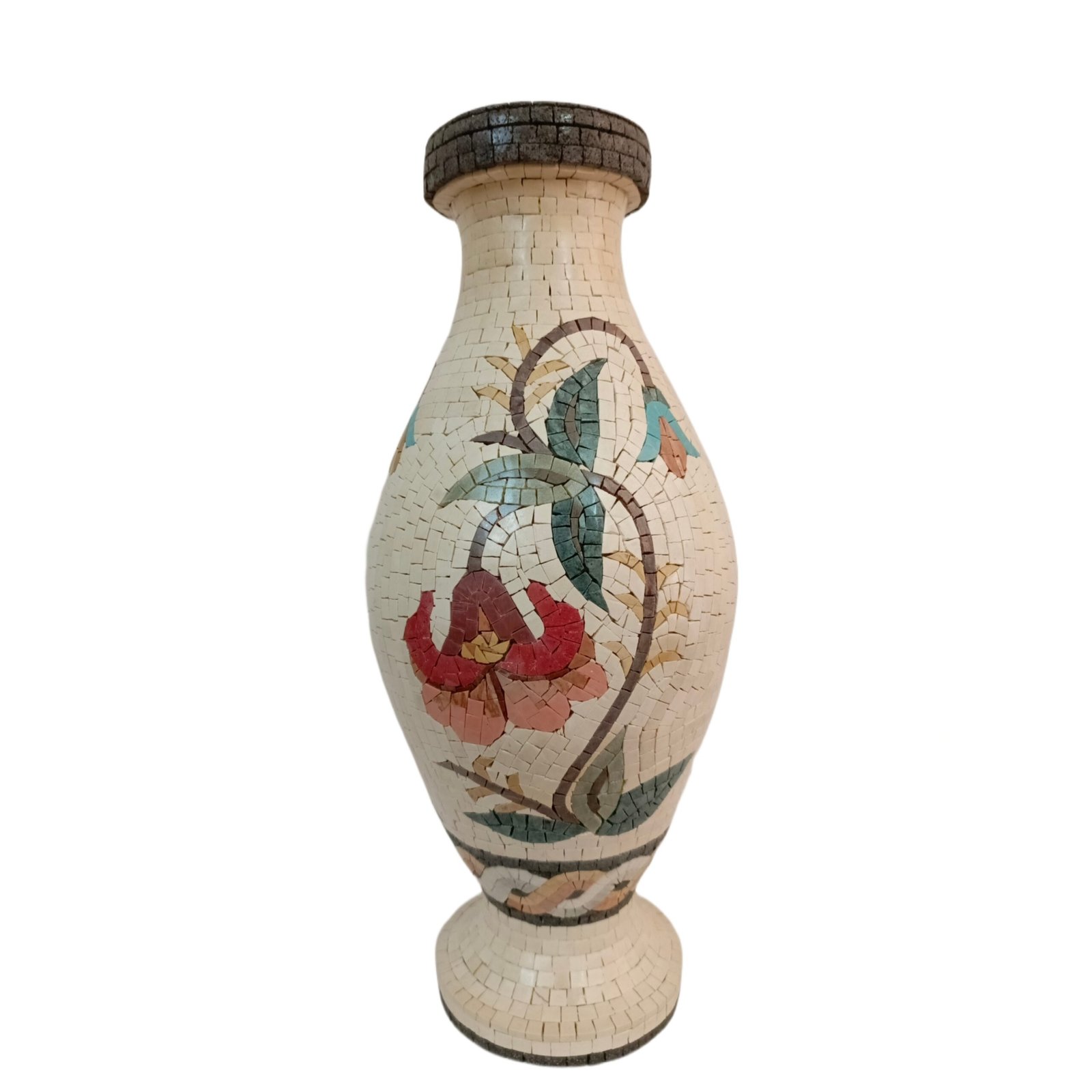 Mosaic Clay Vase with Flowers on White (20 × 35 cm)