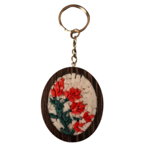 Mosaic Keychain – Red Rose, Handmade with Natural Stone