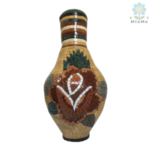 Handcrafted Mosaic Clay Vase with Vibrant Floral Artwork on Crisp White Background – Floral Art Mosaic for Home Décor, Living Room, or Office – 30 x 20 cm